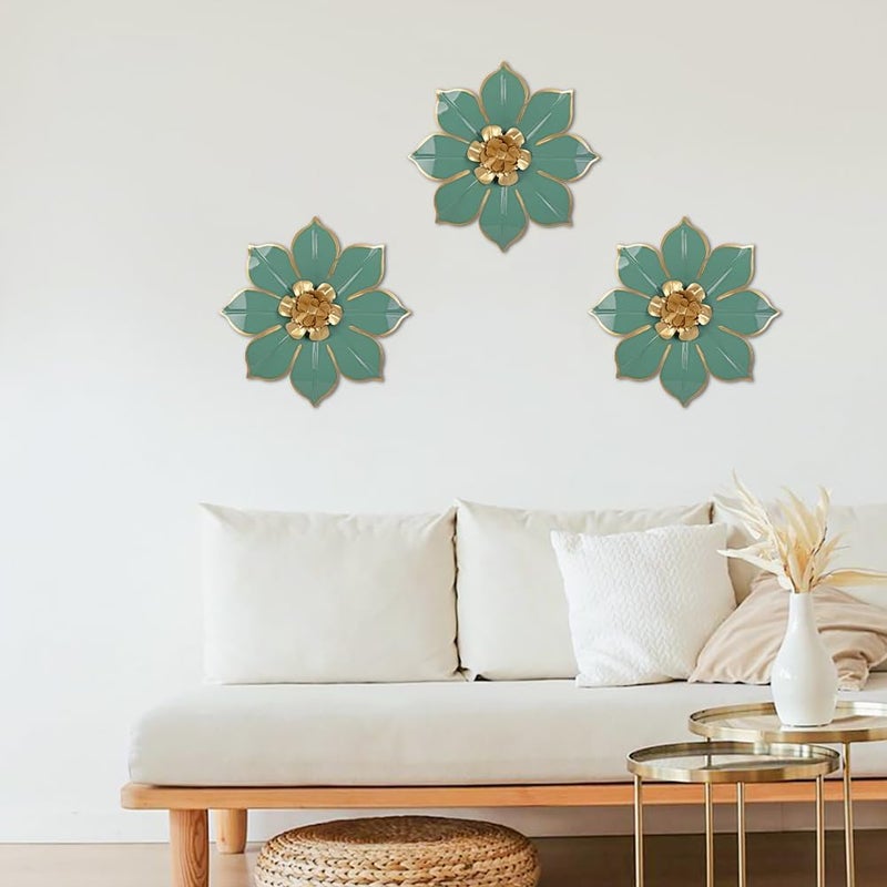 Villa Como Metal Flowers Wall Decor Set of 3, Green & Gold 3D Floral Metal Wall Art Decor for Inoor & Outdoor Use, Vintage & Modern Walls Arts for Bathroom, Living Room, Bedroom, Garden, Patio, Porch, Office,10" - Image 5